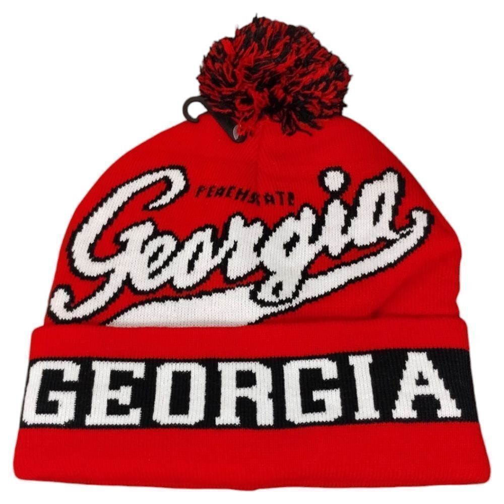 Georgia Knit Hat w/Pom Pom Red/Blk